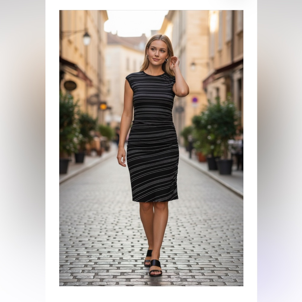 NWT Athleta Carefree Tee Dress Black Sleeveless Ruched Midi M